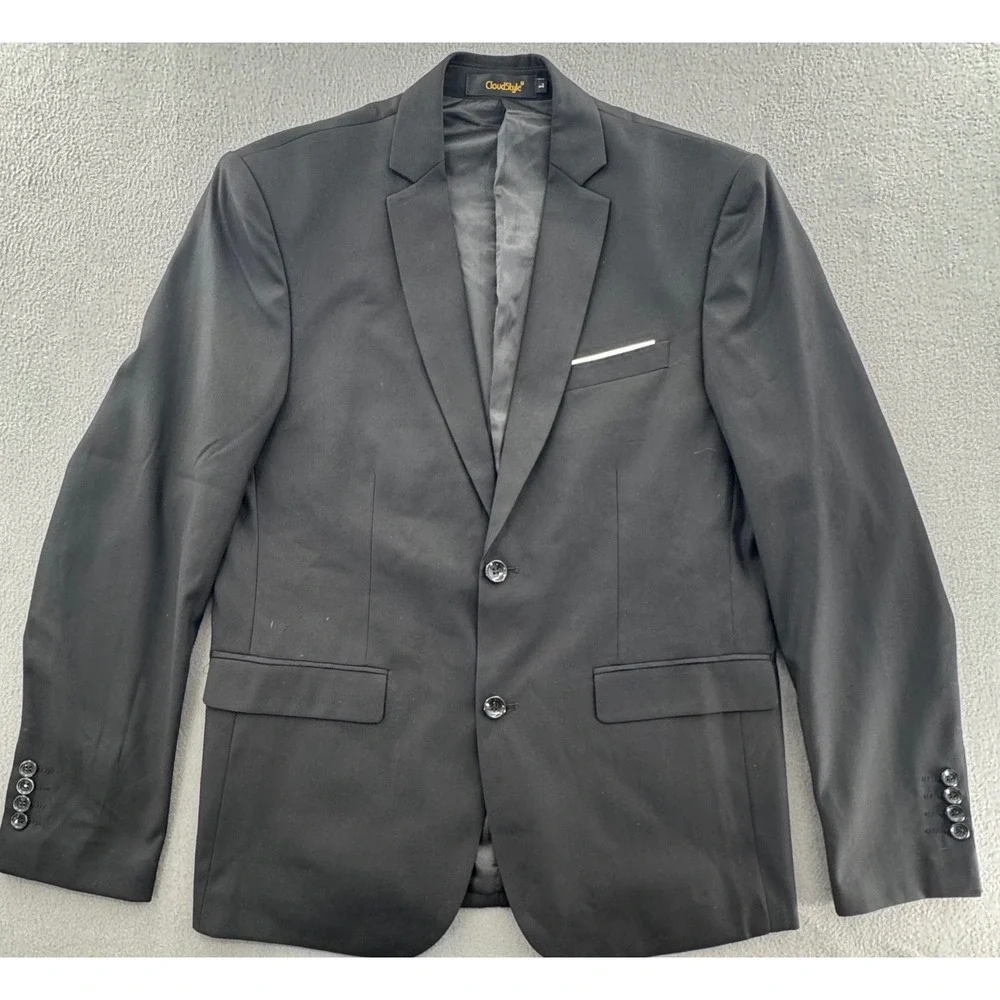 CloudStyle Blazer Mens Large Black Two Button Slim Fit Suit Jacket Office Wear